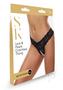Secret Kisses Lace And Pearls Crotchless Thong -s/m - Black
