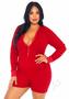 Leg Avenue Brushed Rib Romper Long Johns With Cheeky Snap Closure Back Flap - 3x/4x - Red